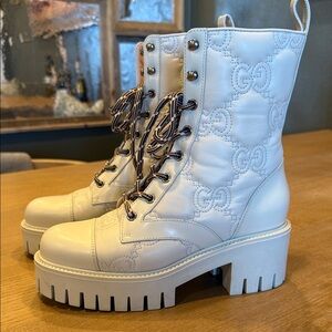 Gucci Double G Marmont Leather Combat Boots